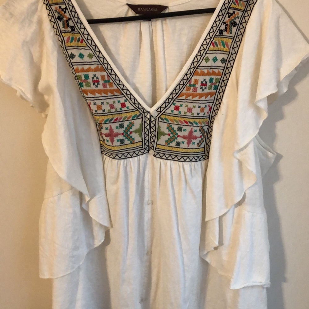 Ranna Gill Blue and White Asymmetrical Embellished Blouse